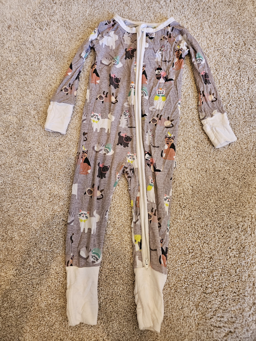 Little Sleepies Gray Cat Print Pajama Onesie 6-12mos.